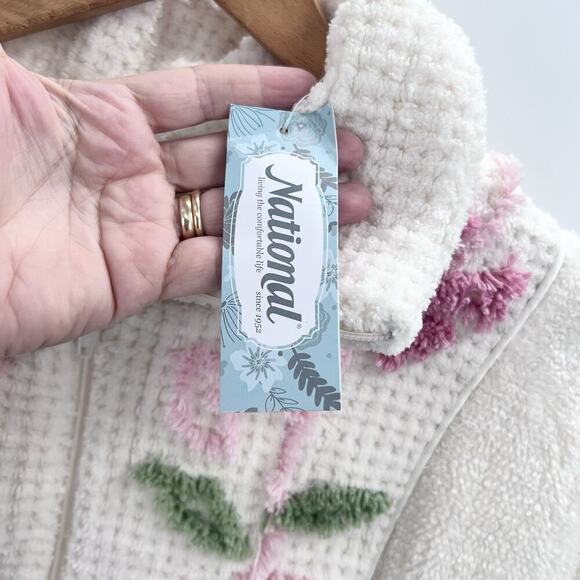 Vintage National Ivory Chenille Half Zip Bathrobe Womens PS Petite Small - Picture 5 of 8